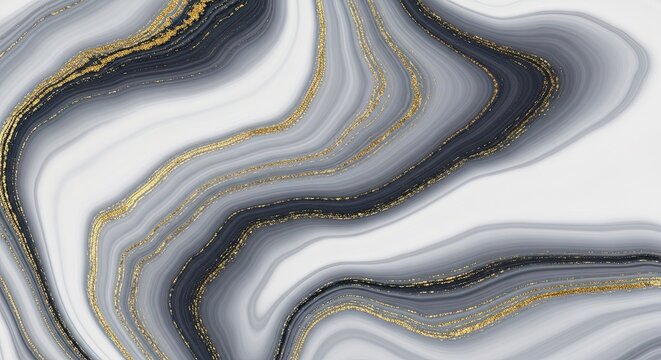 Abstract fluid art with gold glitter lines and a marble effect background - Powered by Adobe