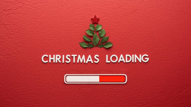 Christmas loading graphic with festive decorations and a progress bar, symbolizing holiday preparations and excitement for the season