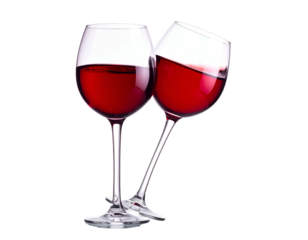 Two glasses clinking with red liquid