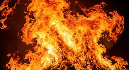 Obraz premium Vibrant flames dance against a dark backdrop, creating a dramatic visual