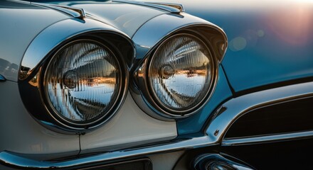 Fototapeta premium Close-up of vintage car headlights (1)