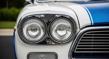 Close-up of vintage car's headlight assembly
