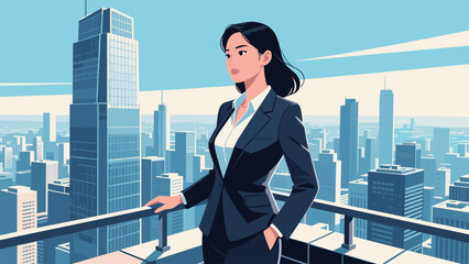 Ambitious Businesswoman Overlooking City Skyline