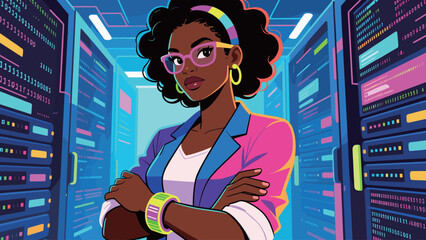 Confident Tech Professional in a Neon Data Center