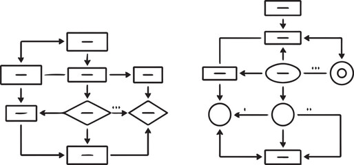 Hand-Drawn Flowchart Diagrams with Geometric Shapes and Arrows