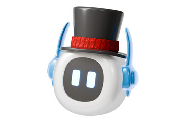 3d ai chatbot mascot with magic hat icon. ai support concept. Minimal cartoon chatbot bot mascot assistant support for saas landing page banner. isolated on white background. 3d render.