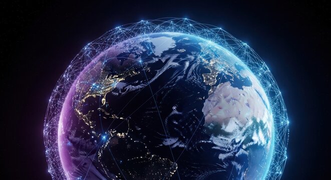 Earth globe, network, glowing