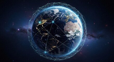 Earth globe with network connections in space