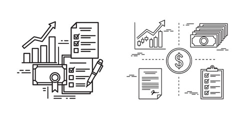 Minimalist Line Art Vector Icons for Business and Financial Concepts
