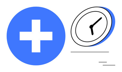 Medical cross alongside a clock symbolizing urgency, health, and scheduling. Ideal for time management, healthcare planning, wellness, productivity, emergency preparedness, medical efficiency simple