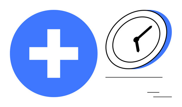Medical cross alongside a clock symbolizing urgency, health, and scheduling. Ideal for time management, healthcare planning, wellness, productivity, emergency preparedness, medical efficiency simple