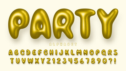 Bubble alphabet, golden inflated letters and numbers.