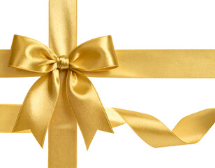 Elegant golden ribbon bow on black background