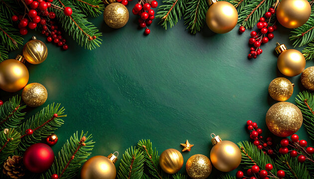 Festive Christmas ornaments and vibrant red berries create a joyful holiday ambiance, perfect for seasonal greetings and heartwarming celebrations this winter