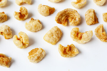 Crispy pork cracklings, a crunchy savory snack.
