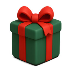 Vibrant Green Gift Box with Bright Red Ribbon and Bow Glowing Softly Against Dark Background