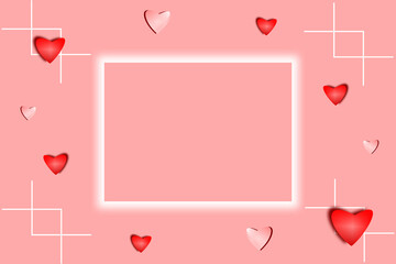 Frame card with hearts design background.