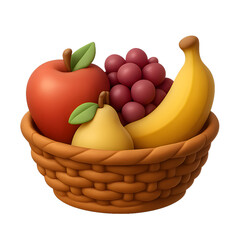 Woven Basket Filled with Assorted Fresh Fruits Including Bananas, Apples, Grapes, and Pears