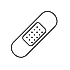A stylized black and white vector of a medical bandage, capturing the themes of healing and protection through clean outlines, balanced shapes, and a soft, modern clinical appearance.