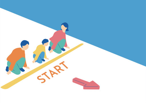 スタートラインで構える家族