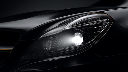 Fototapeta premium Close-up of The headlights of a luxury car are brightly lit