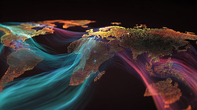 Two layers of fused data flow smoothly across the world map like fusion energy. - Powered by Adobe