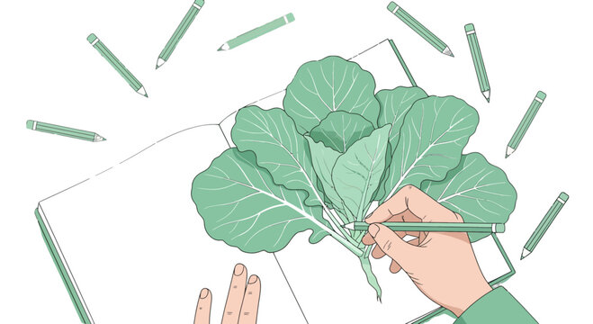 Illustration Of Vegetable Sketching With Pencils on Open Notebook Against Black Background