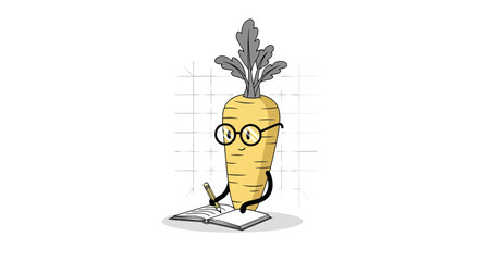 Intelligent Vegetable With Glasses Reading and Writing in a Dark Environment