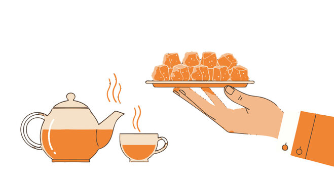 Inviting Tea Service With Treats And Black Background For Elegant Presentation