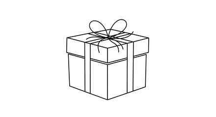 Obraz premium Illustration of a gift box with ribbon and bow, simple black and white drawing.