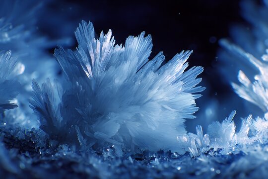 Fungal hyphae are distributed on crystalline snow crystals, looking strikingly like in a microbiology research image. - Powered by Adobe