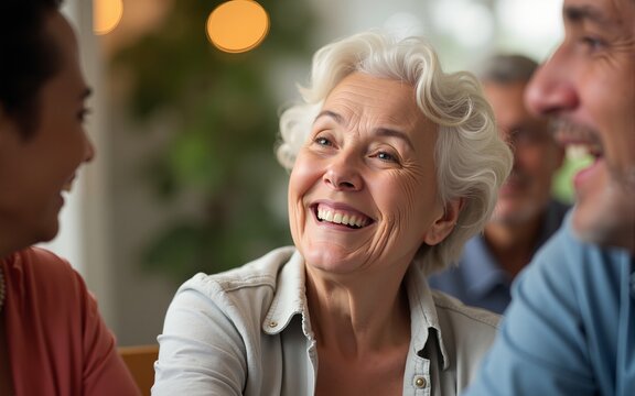 Contented senior - elderly individual enjoying social activity, highlighting benefits of active social participation for seniors, promoting mental, emotional health, creating a sense of belonging