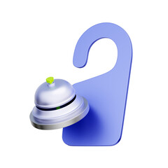 Fototapeta premium 3D icon of a door hanger with a service bell For hotel booking, room service, hospitality industry, and guest accommodation.