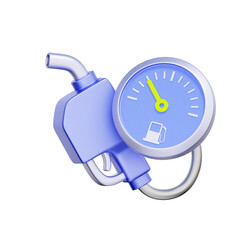 3D icon of a fuel nozzle with a pressure gauge For gas station services, fuel refill, energy consumption, and car maintenance.