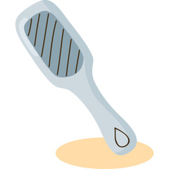 Light Blue Foot Rasp With A Gray Bristle Head And A Small Drop Shaped Handle Detail Isolated On White Background With Light Peach Oval Shadow