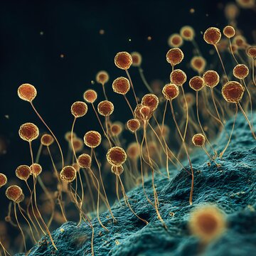 Fungal spores hide in the skin of animals and appear as round spots floating in the clear tissue.