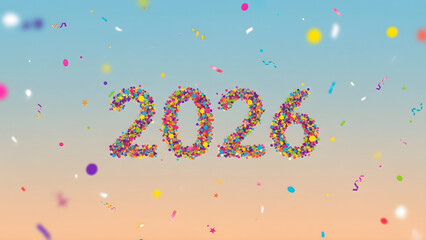 A vibrant confetti background with soft gradient colors and a subtle 2026 form, ideal for party designs and festive templates.