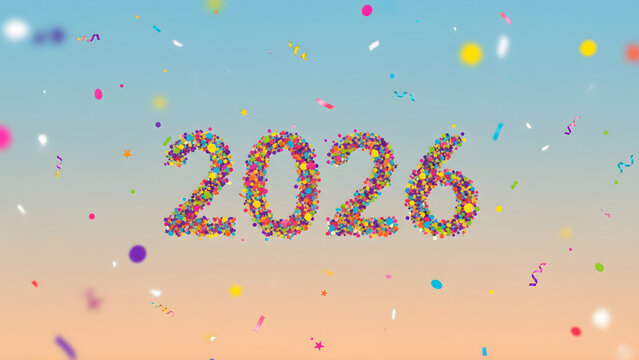 A vibrant confetti background with soft gradient colors and a subtle 2026 form, ideal for party designs and festive templates. - Powered by Adobe