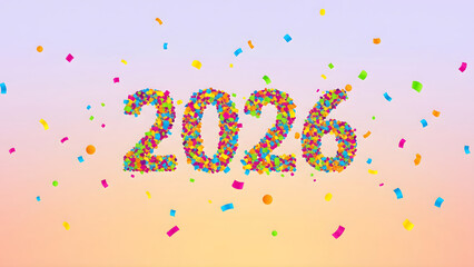 A vibrant confetti background with soft gradient colors and a subtle 2026 form, ideal for party designs and festive templates.