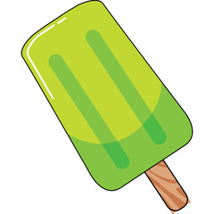 Lime Popsicle Ice Cream On A Wooden Stick With A Transparent Background And A Glossy Finish Showing Cool Refreshment On A Hot Day