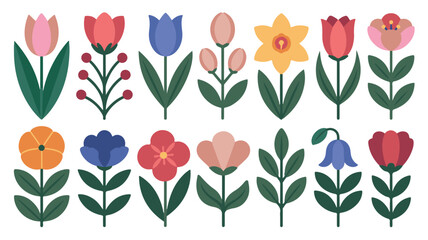 Set of Stylized Folk Art Flowers floral tulip