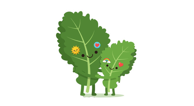 Joyful Green Leaves Embrace in a Heartfelt and Animated Illustration Showcasing Affection
