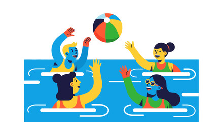 Obraz premium Joyful Group Playing Beach Volleyball in the Pool on a Sunny Summer Day