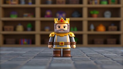 Voxel King Character Standing in Front of a Shelf