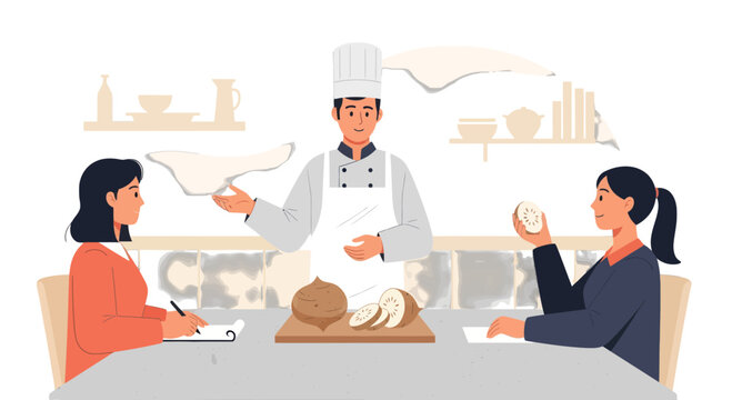 Kitchen Presentation: Chef Explains Ingredients to Audience and Demonstrates Cooking