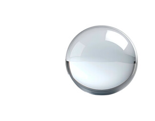 Clear, reflective glass sphere against dark background