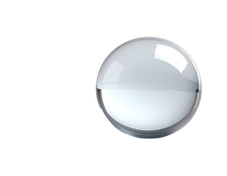 Clear, reflective glass sphere against dark background