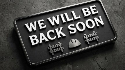 ‘WE WILL BE BACK SOON’ sign, symbolizing temporary closure and business under construction