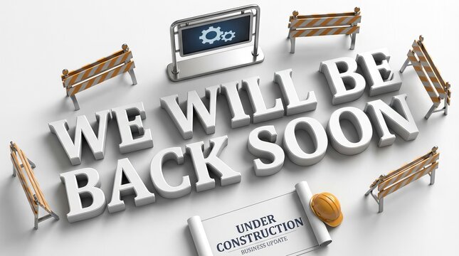 &lsquo;WE WILL BE BACK SOON&rsquo; sign, symbolizing temporary closure and business under construction