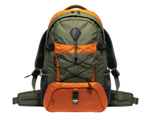 Durable outdoor pack, forest green & orange